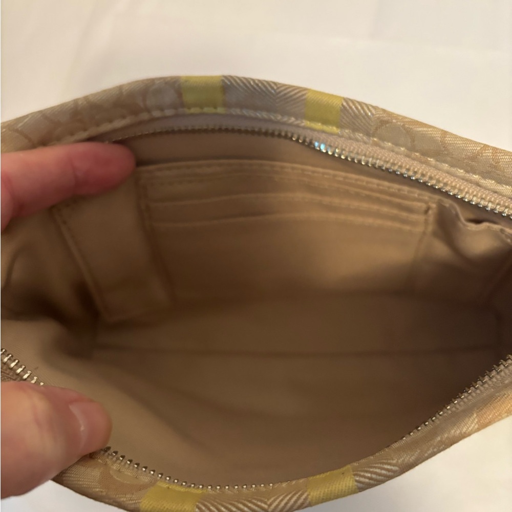 Coach Legacy Signature Yellow and Tan Cosmetic Bag/ Wristlet with tassel and Ht - Picture 9 of 13